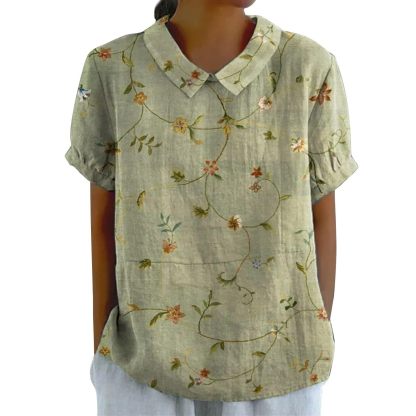 Women's Retro Floral Print Cotton Linen Casual Shirt