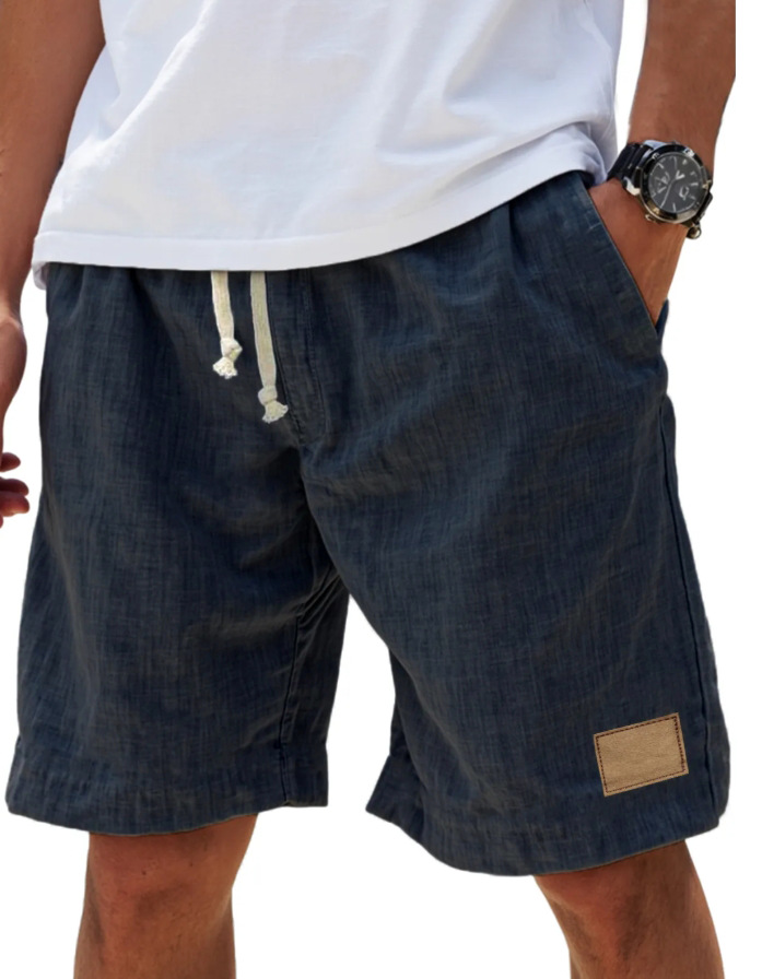 Men's Linen Comfort Embroidered Flat Seam Pockets Breathable Beach Everyday Shorts