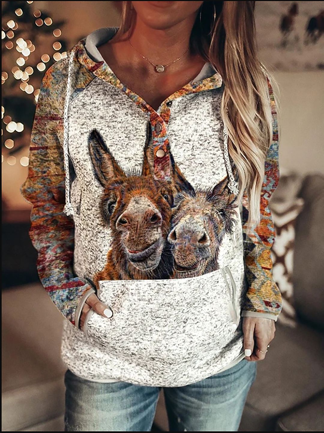 Women Retro Printed Pullover Hoodie, Casual Retro Floral Print Hooded Sweatshirt