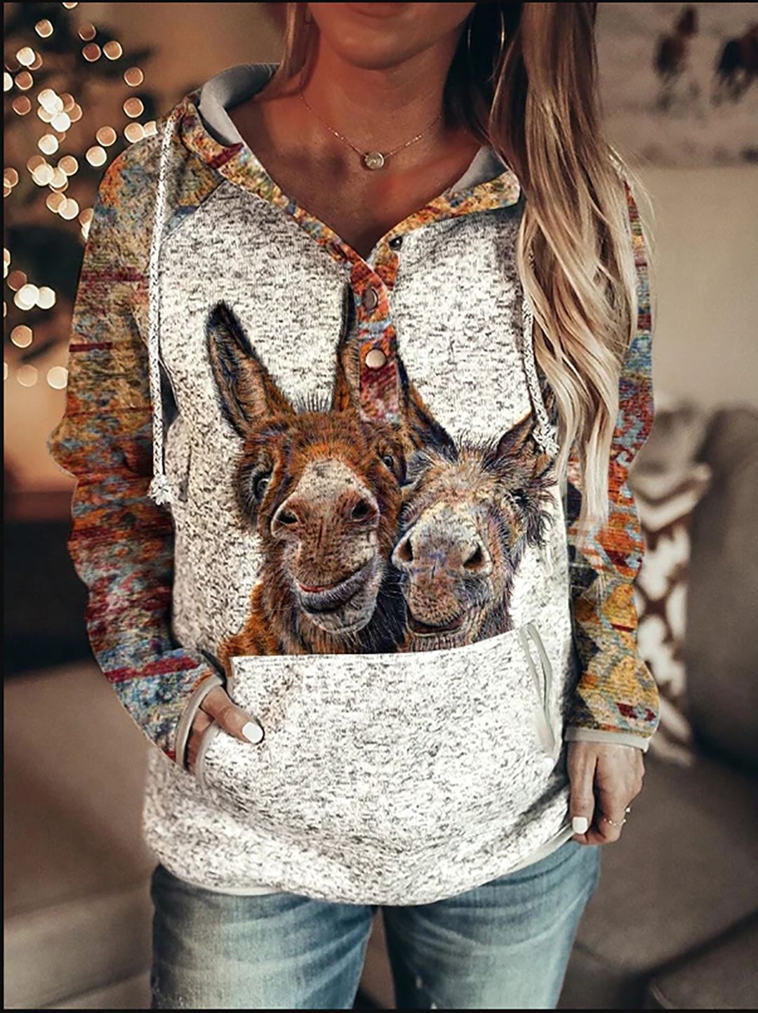 Women Retro Printed Pullover Hoodie, Casual Retro Floral Print Hooded Sweatshirt