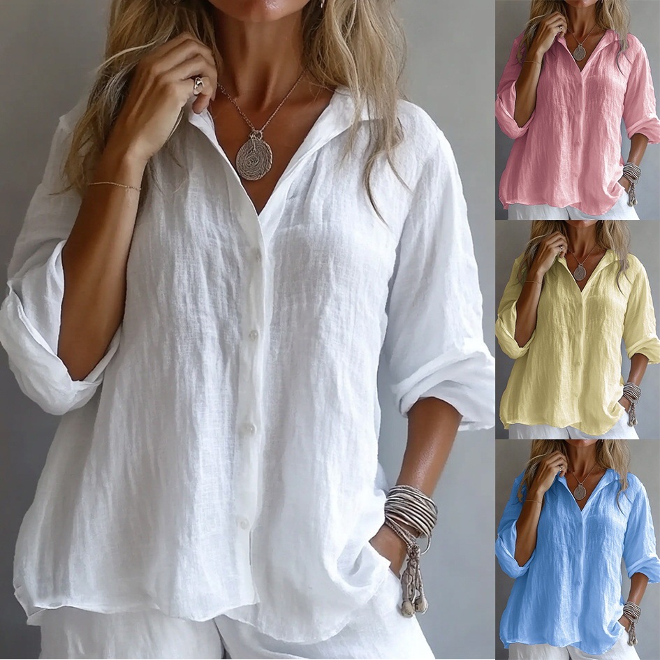 Ladies Loose Casual Long Sleeve Linen Shirt