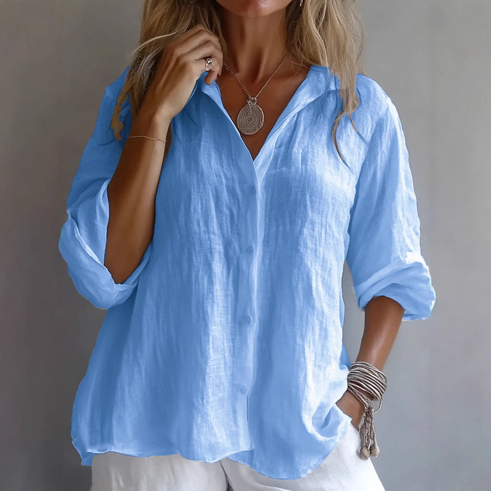 Ladies Loose Casual Long Sleeve Linen Shirt