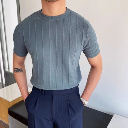 Mens round neck knitted T-shirt