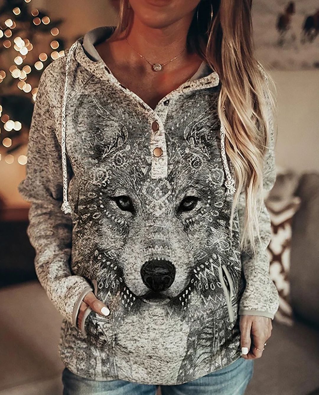 Women Retro Printed Pullover Hoodie, Casual Retro Floral Print Hooded Sweatshirt