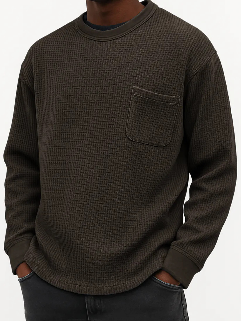 50%off Black Friday Early Sale - Men's Casual Solid Color Waffle Long Sleeve Sweatshirt
