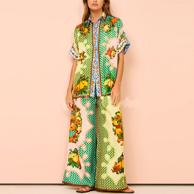 Beauty Unique Print Long Sleeve Shirt And Elastic Waist Pants Set