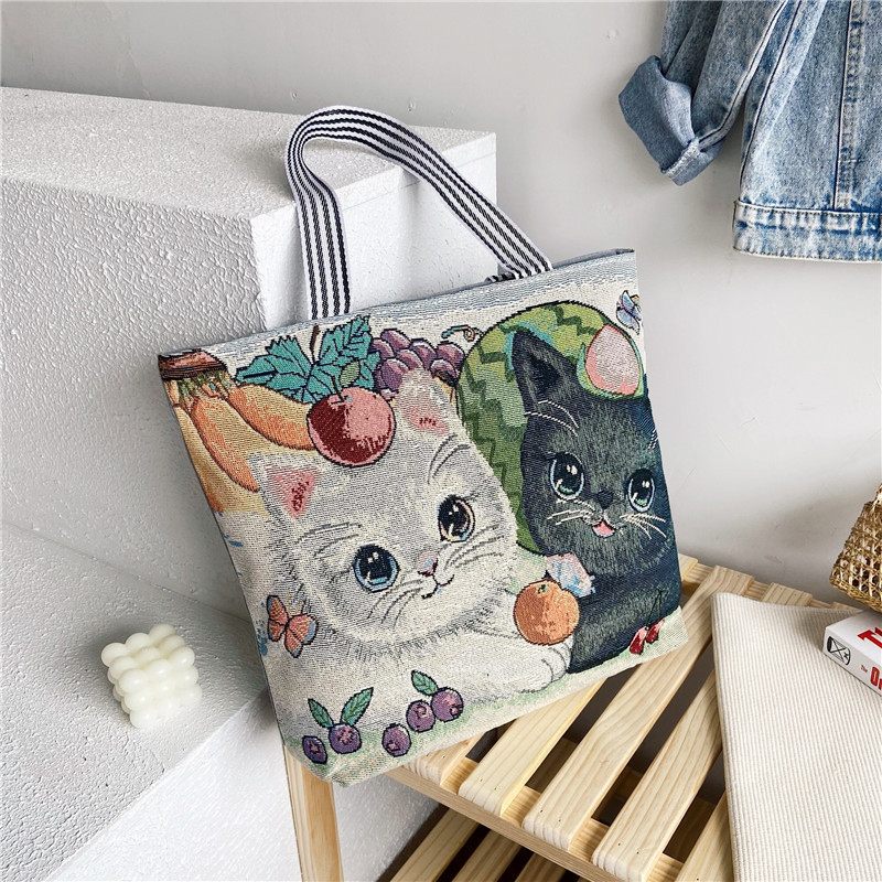 Artistic Vintage Fashion Illustrated Embroidered Shoulder Tote Bag👜
