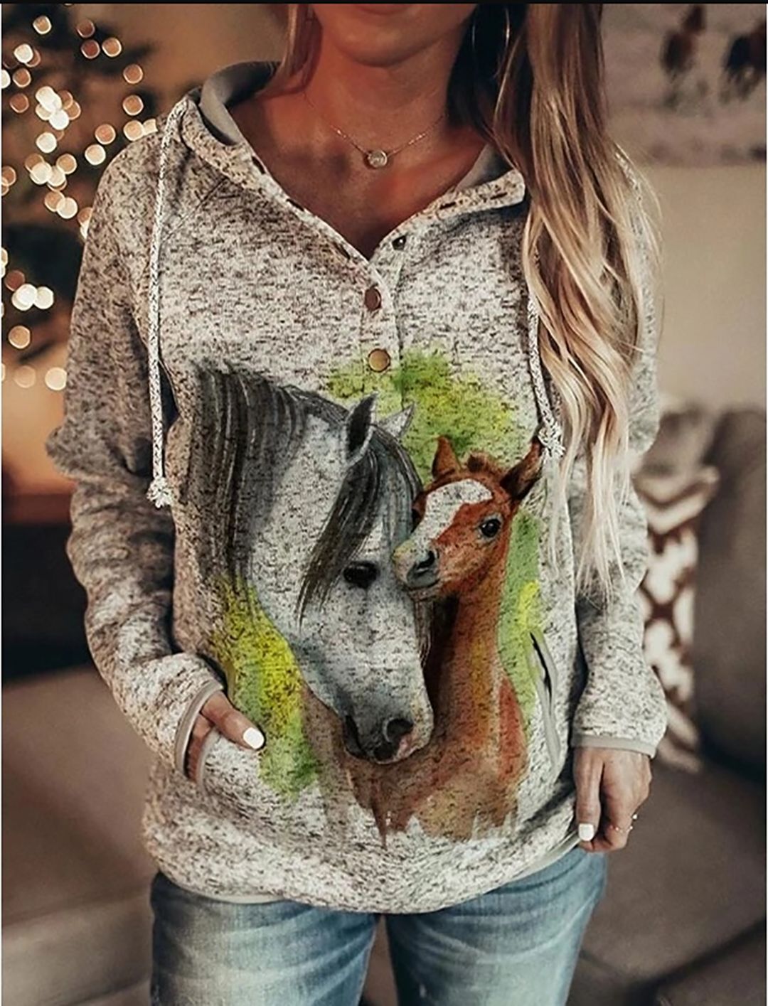 Women Retro Printed Pullover Hoodie, Casual Retro Floral Print Hooded Sweatshirt