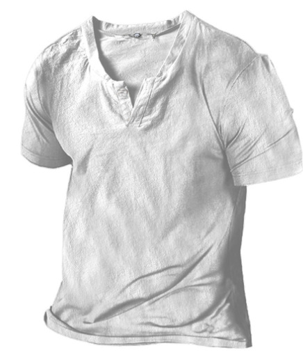 Men's Vintage Linen Henley Collar Short Sleeve T-Shirt