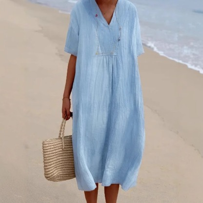 Women's Solid Color Loose Cotton Linen Long Dress