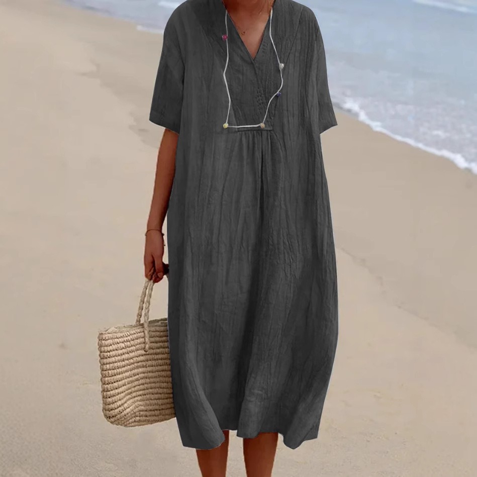 Women's Solid Color Loose Cotton Linen Long Dress
