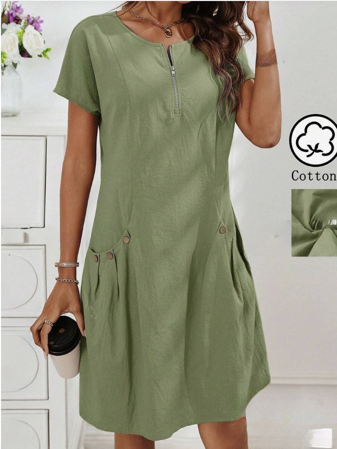 Women's Zip-Front Round Neck Dress
