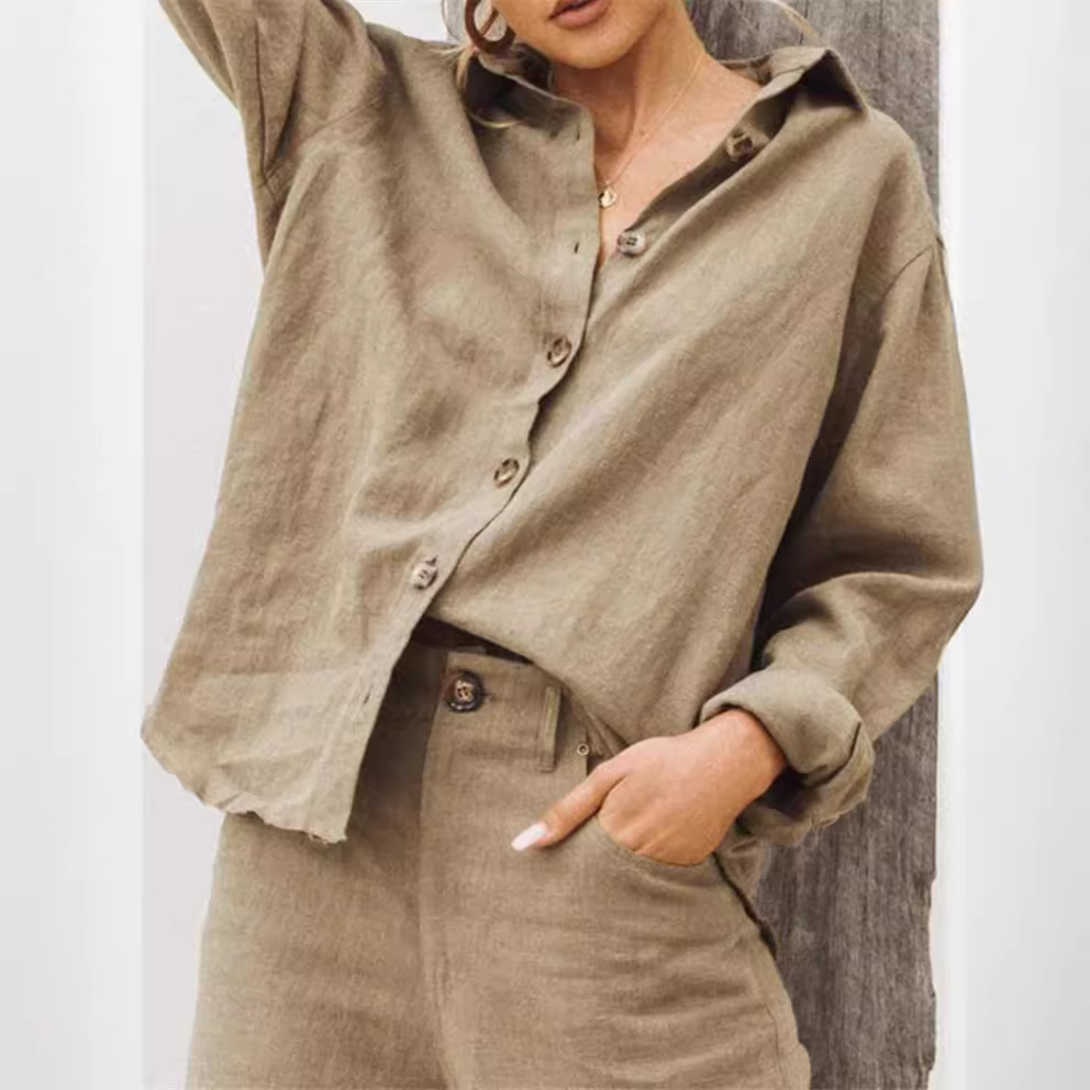 Ladies Loose Casual Long Sleeve Linen Shirt