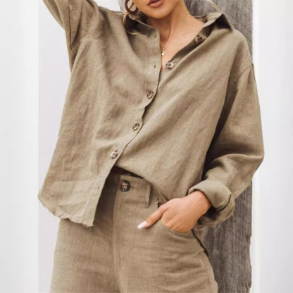 Ladies Loose Casual Long Sleeve Linen Shirt