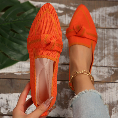 Bow Contrast Trim Point Toe Loafers