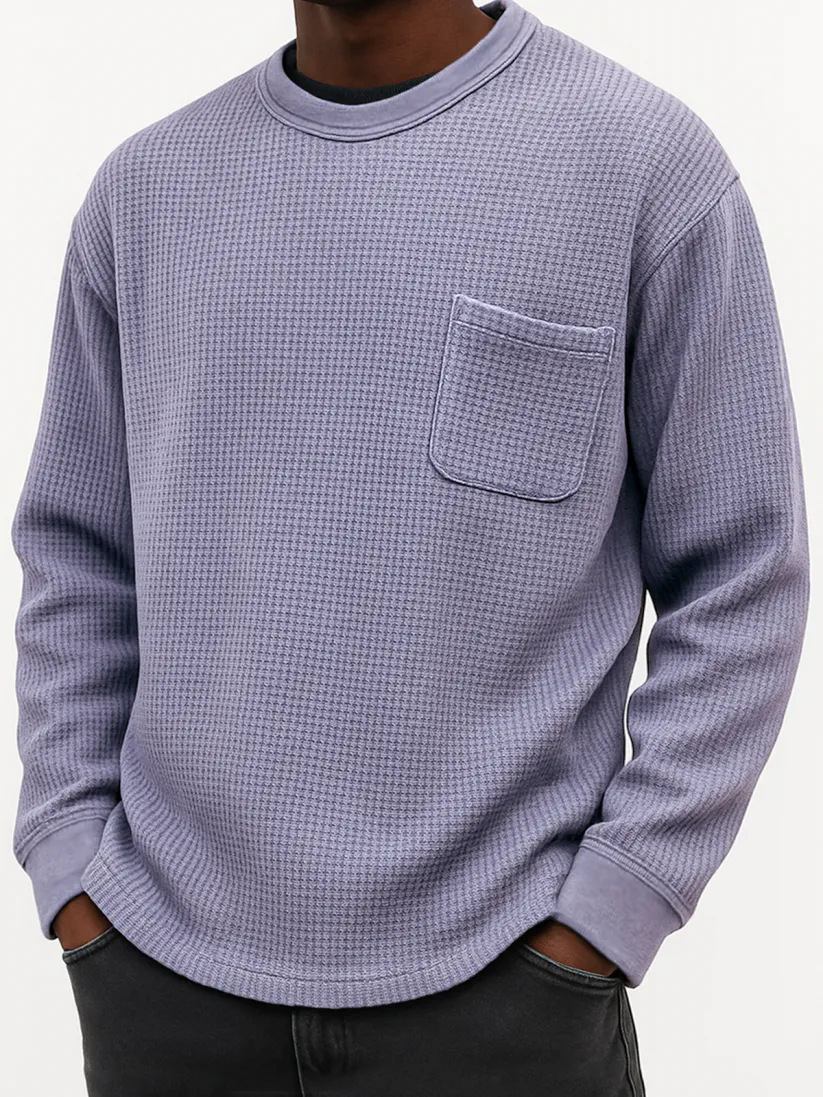 50%off Black Friday Early Sale - Men's Casual Solid Color Waffle Long Sleeve Sweatshirt
