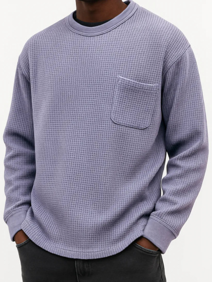 50%off Black Friday Early Sale - Men's Casual Solid Color Waffle Long Sleeve Sweatshirt