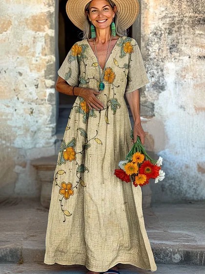 Comfortable Cotton Linen Boho Dress