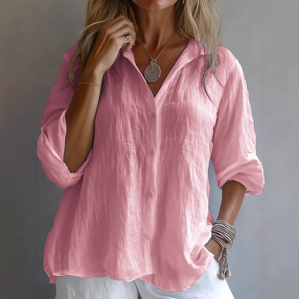 Ladies Loose Casual Long Sleeve Linen Shirt