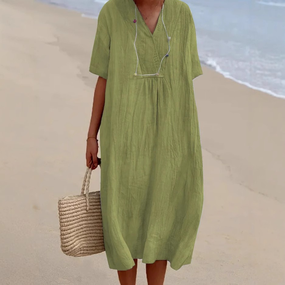 Women's Solid Color Loose Cotton Linen Long Dress