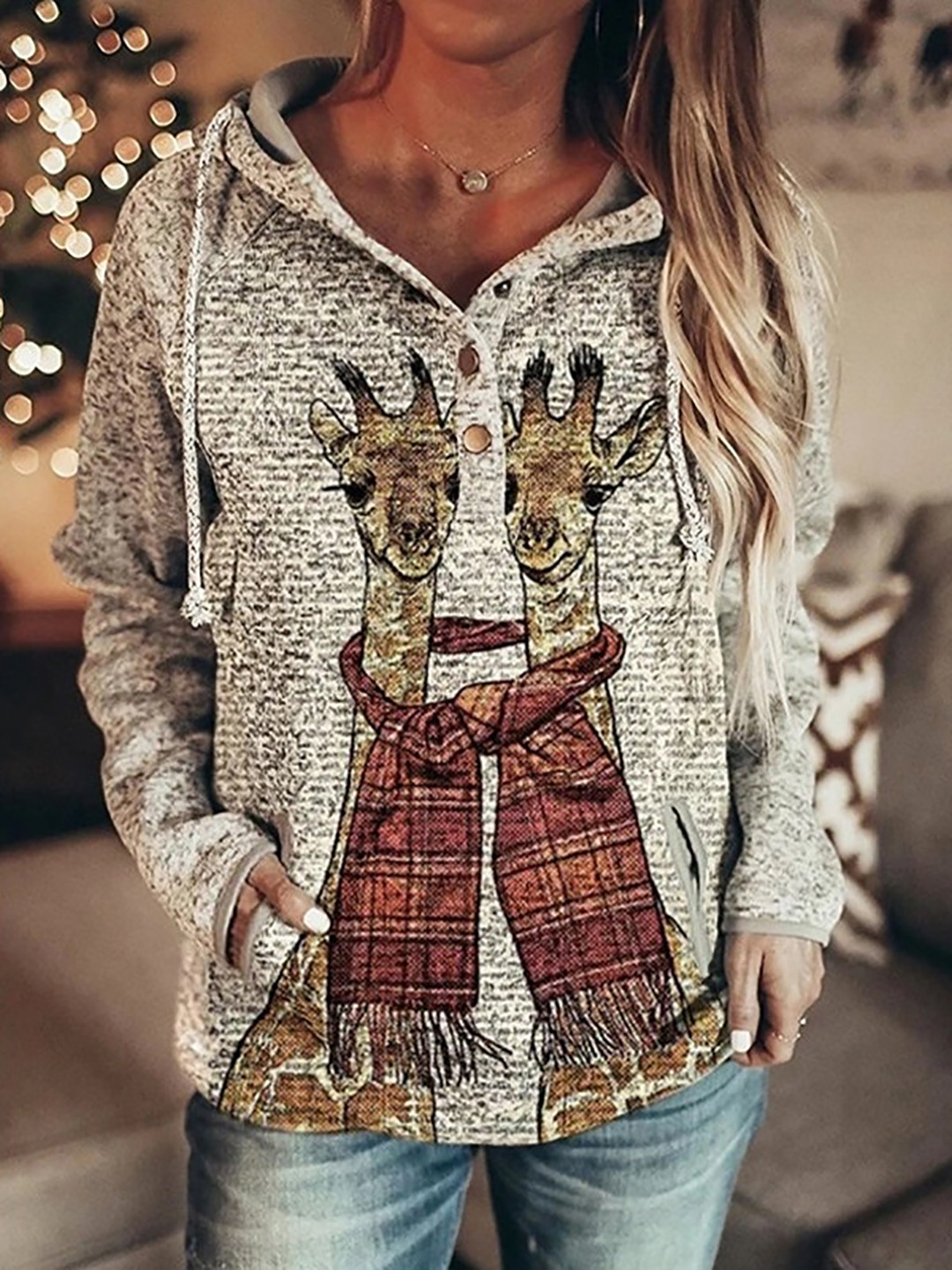 Women Retro Printed Pullover Hoodie, Casual Retro Floral Print Hooded Sweatshirt