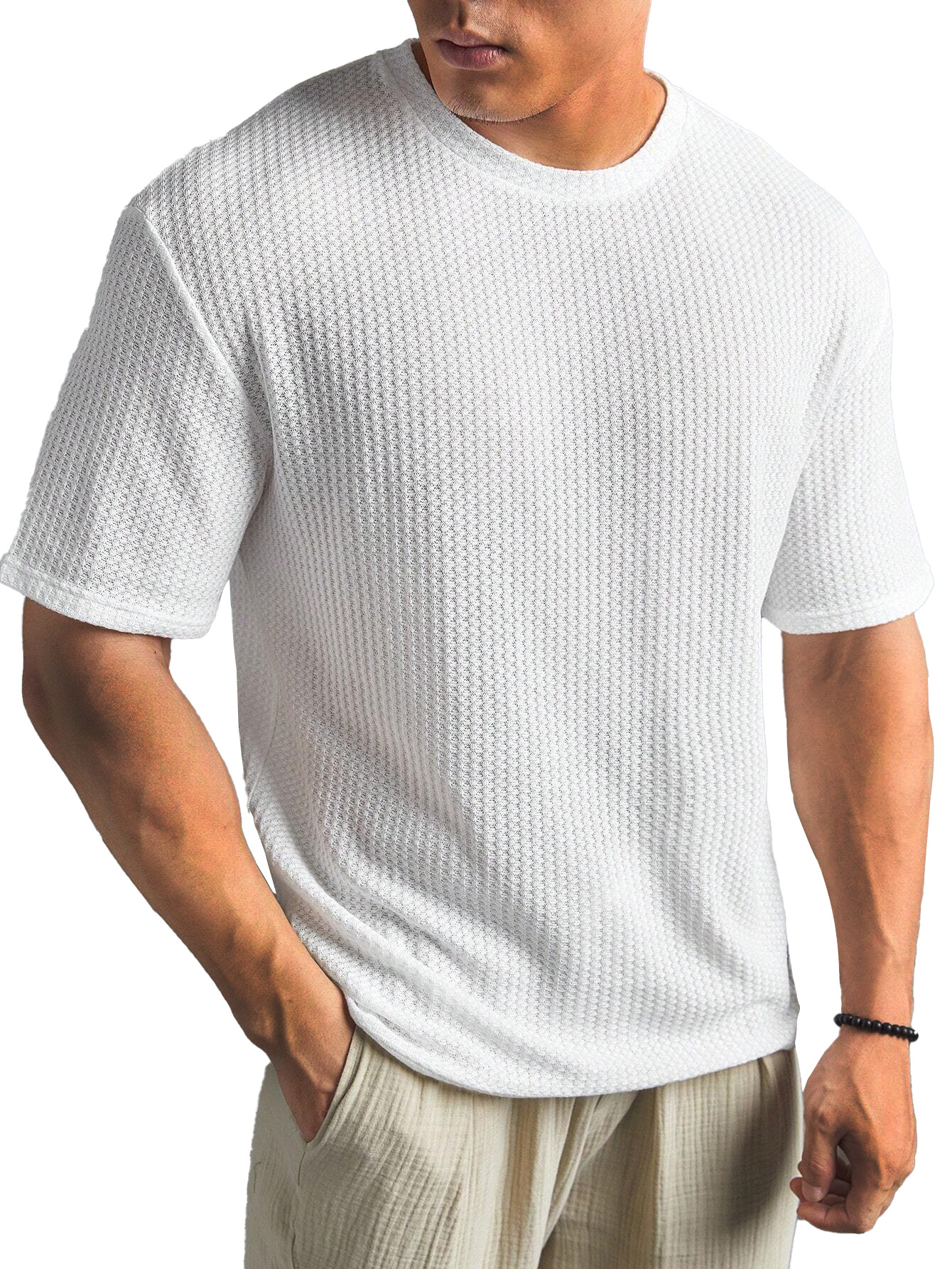 Men's Daily Round Casual Texture Short Sleeve T-shirt