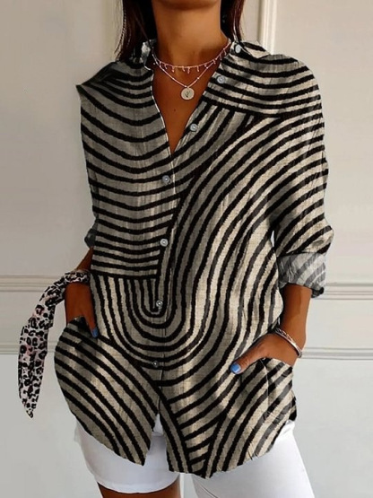 WOMEN'S ABSTRACT LINE COTTON LINEN SHIRT