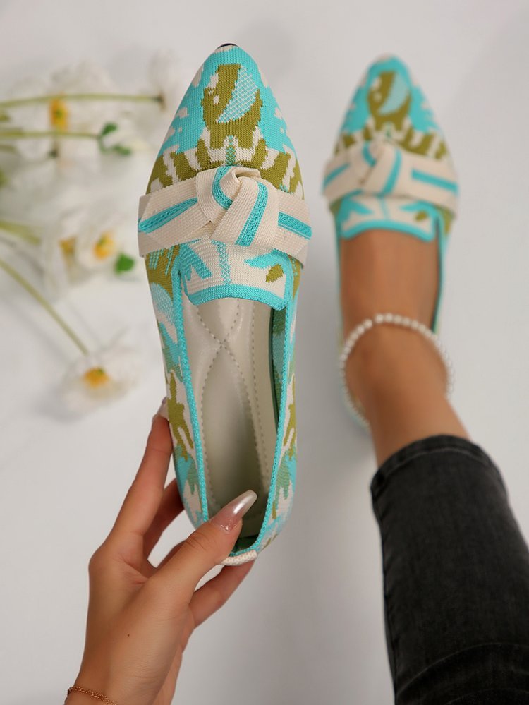 Bow Contrast Trim Point Toe Loafers