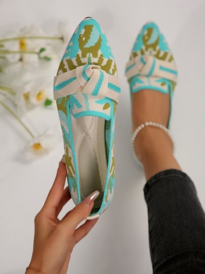 Bow Contrast Trim Point Toe Loafers