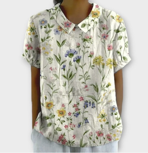 Women's Retro Floral Print Cotton Linen Casual Shirt