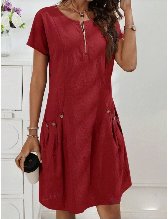 Women's Zip-Front Round Neck Dress