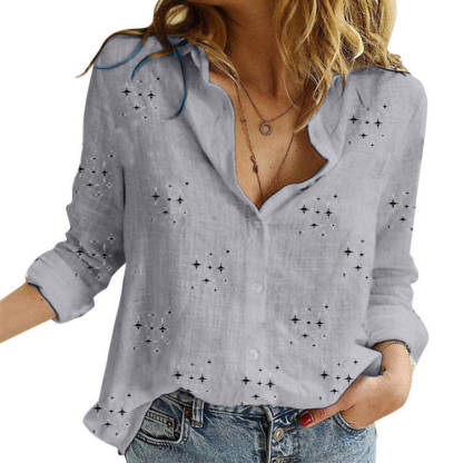 Ladies Loose Casual Long Sleeve Linen Shirt