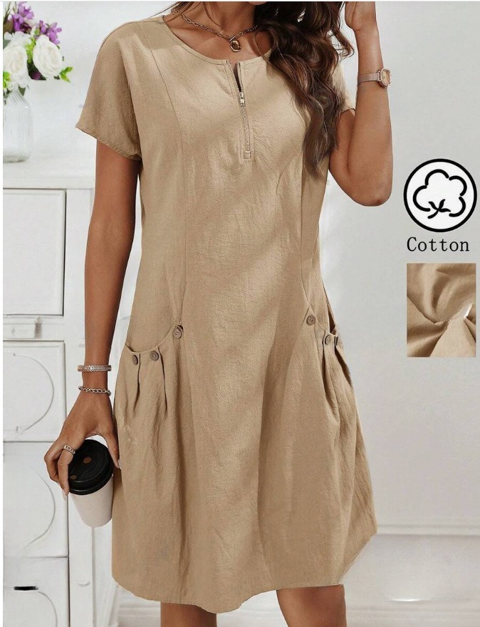 Women's Zip-Front Round Neck Dress