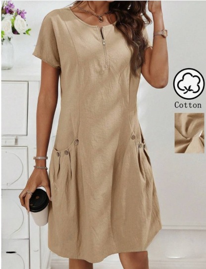 Women's Zip-Front Round Neck Dress