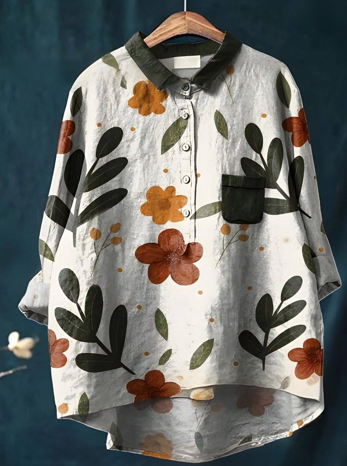 Women's Simple Colorful Flat Print Casual Cotton And Linen Shirt