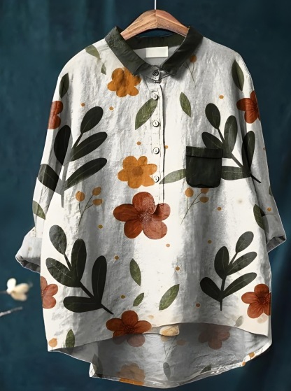 Women's Simple Colorful Flat Print Casual Cotton And Linen Shirt