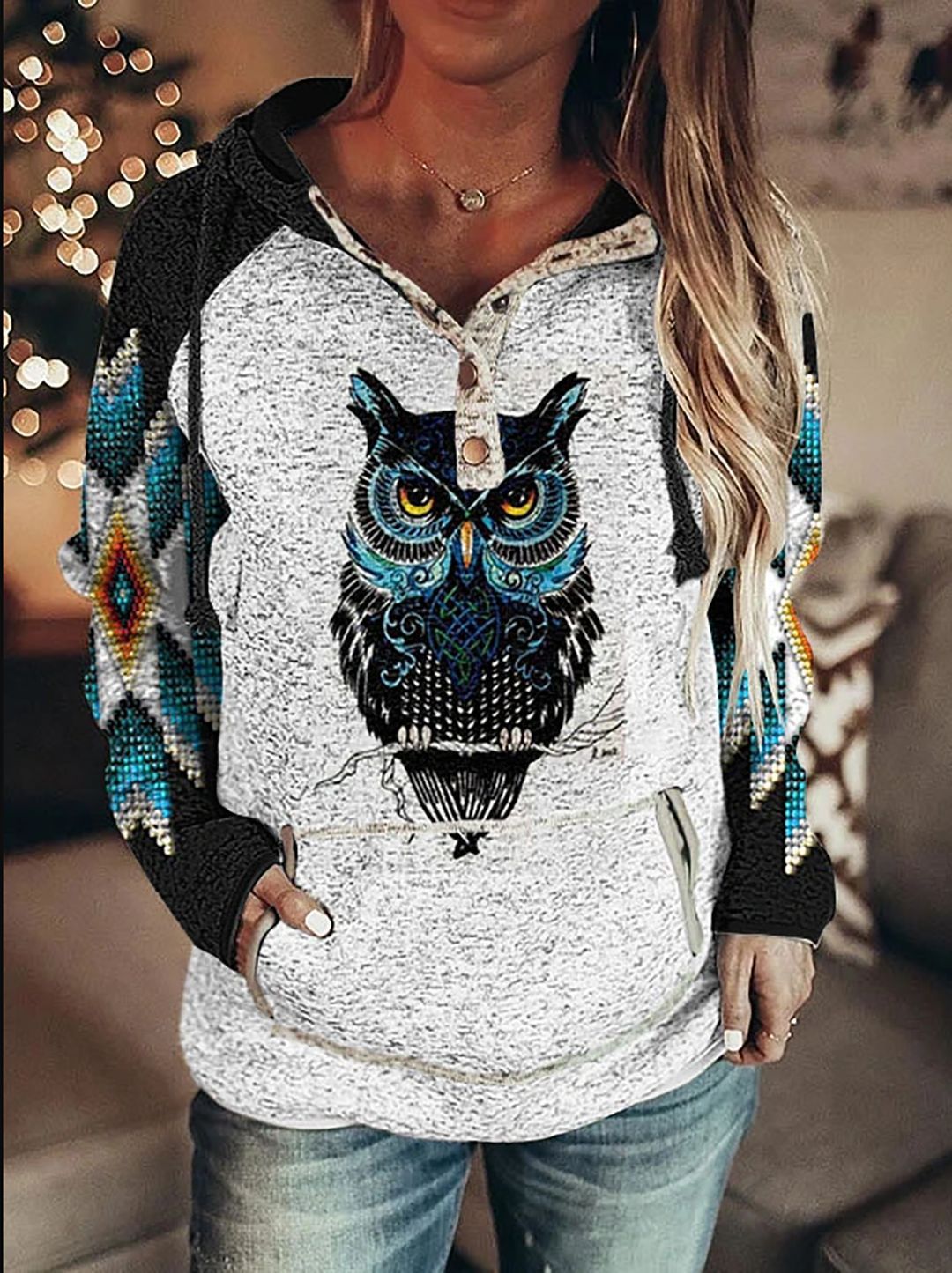 Women Retro Printed Pullover Hoodie, Casual Retro Floral Print Hooded Sweatshirt
