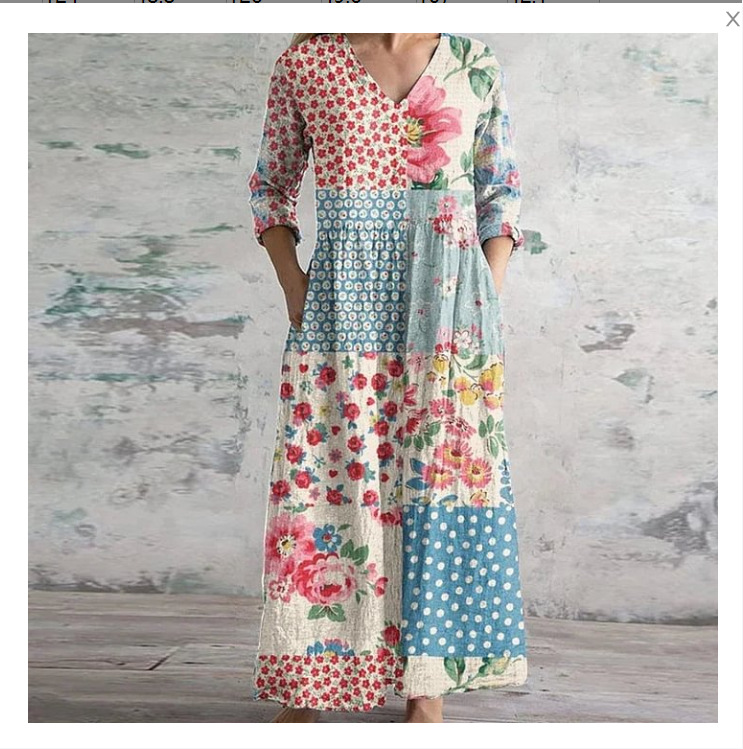 Women's Vintage Floral Print Casual Cotton Dress