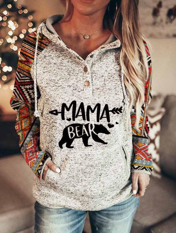 Women Retro Printed Pullover Hoodie, Casual Retro Floral Print Hooded Sweatshirt