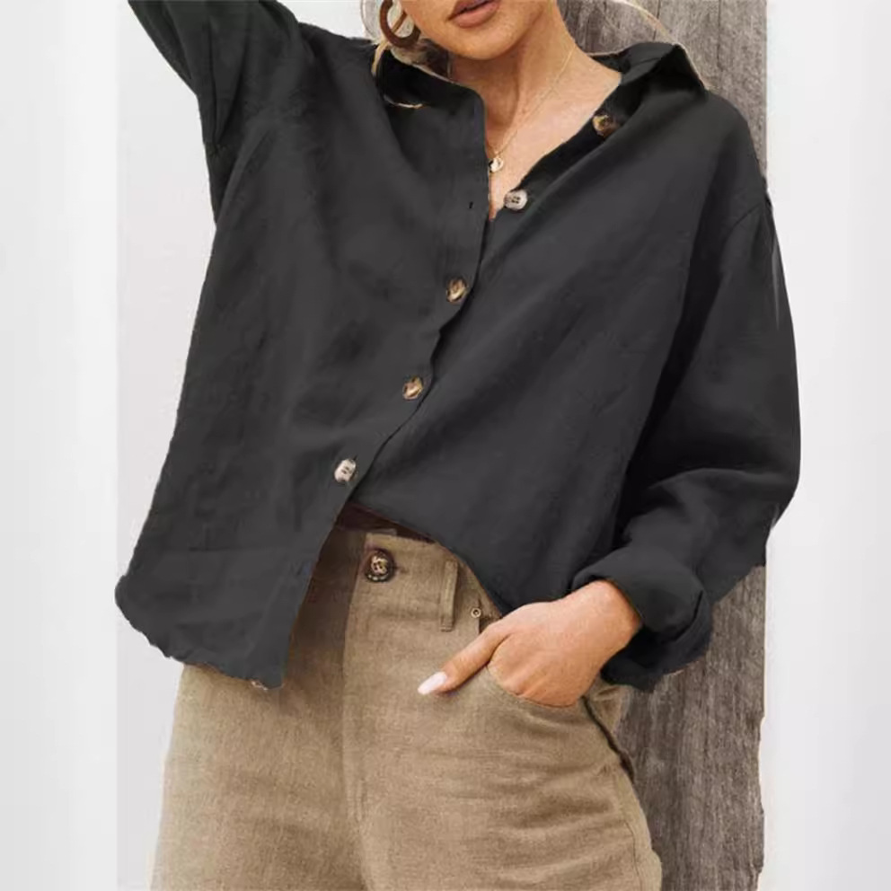 Ladies Loose Casual Long Sleeve Linen Shirt