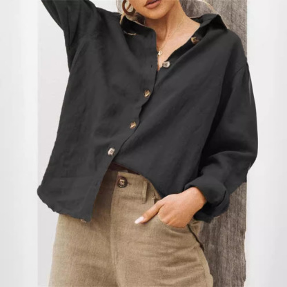 Ladies Loose Casual Long Sleeve Linen Shirt