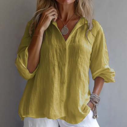Ladies Loose Casual Long Sleeve Linen Shirt