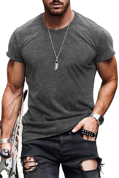 Mens Slim Fit T-shirt Bodybuilding Cotton Short Sleeve Solid Basic Fitness Tee Imily Bela