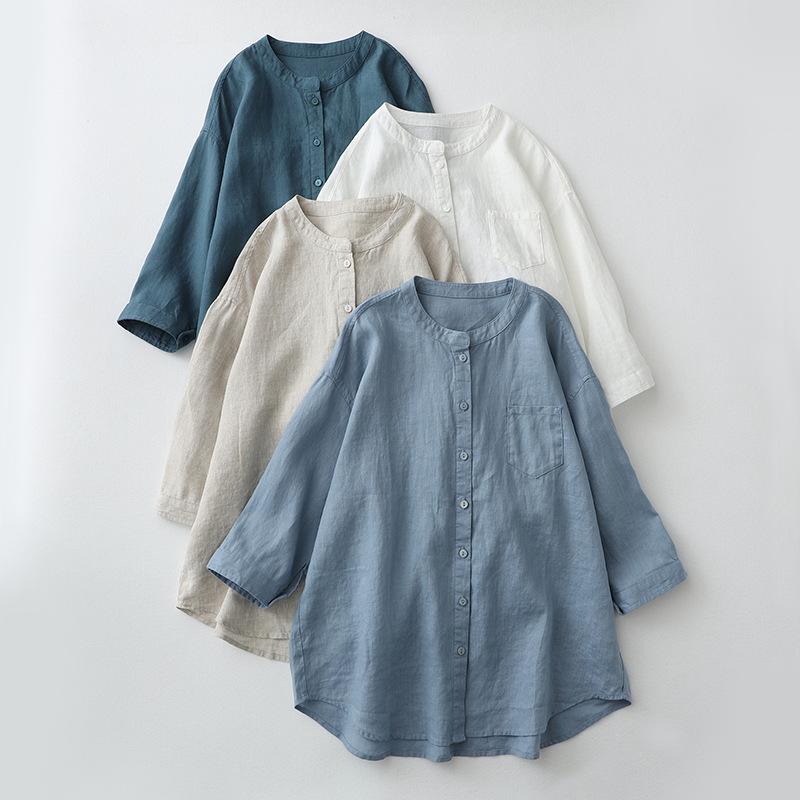 Ladies Loose Casual Long Sleeve Linen Shirt
