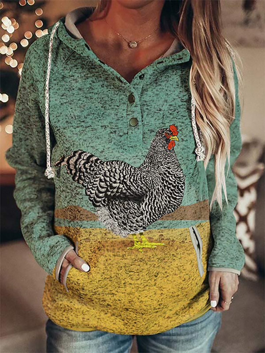 Women Retro Printed Pullover Hoodie, Casual Retro Floral Print Hooded Sweatshirt