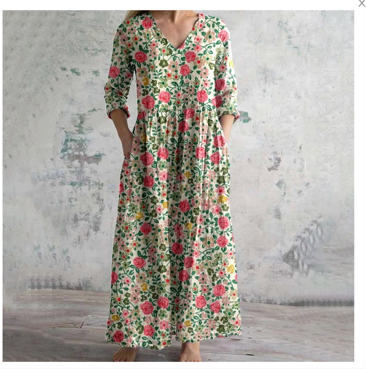 Women's Vintage Floral Print Casual Cotton Dress