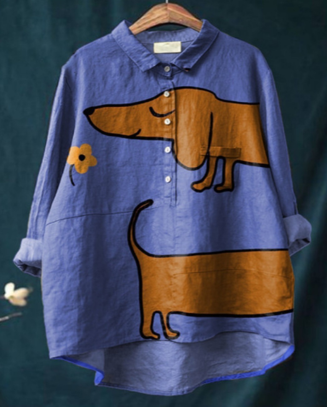 Women's Simple Colorful Flat Cat Print Casual Cotton And Linen Shirt