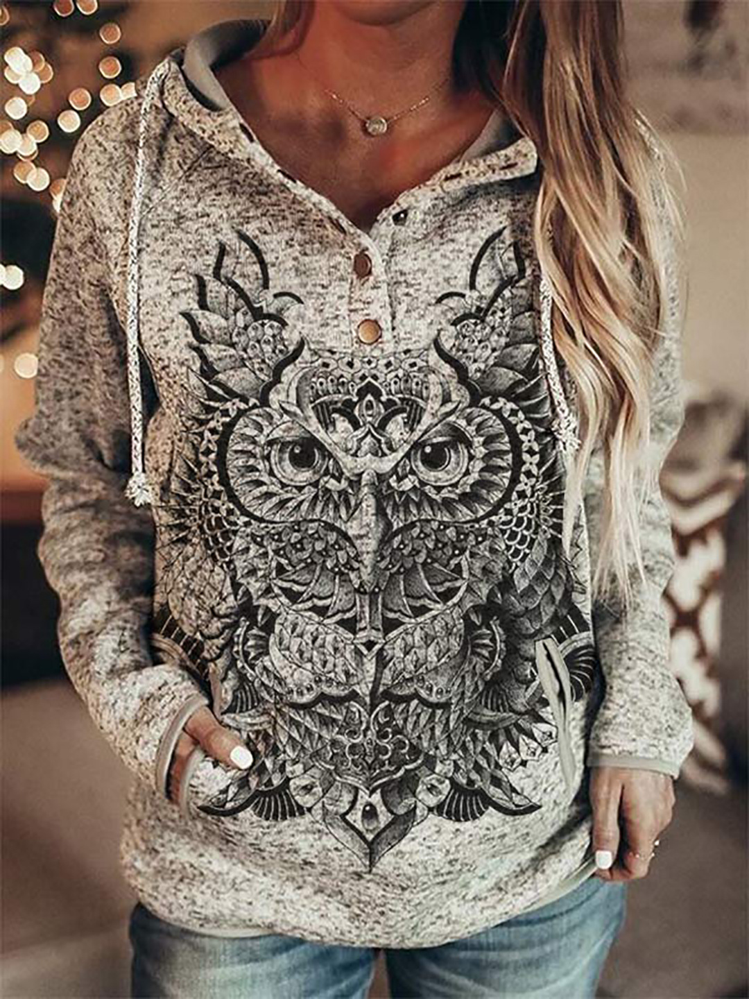 Women Retro Printed Pullover Hoodie, Casual Retro Floral Print Hooded Sweatshirt