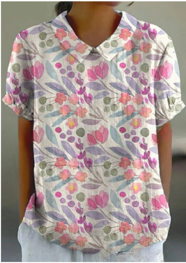 Women's Retro Floral Print Cotton Linen Casual Shirt