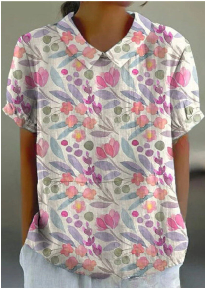 Women's Retro Floral Print Cotton Linen Casual Shirt